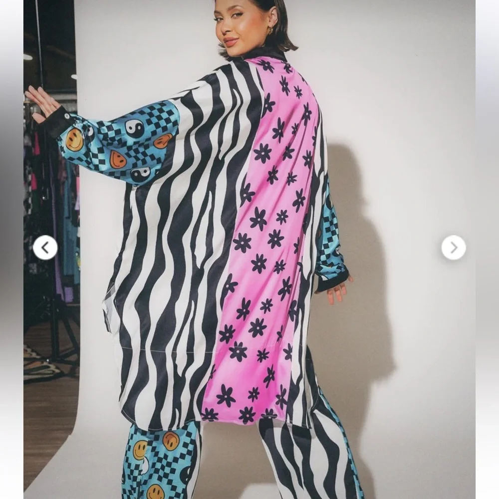 Dressed in lala Colorful satin set Button-Up Shirt and Pants Set L - Picture 2 of 4